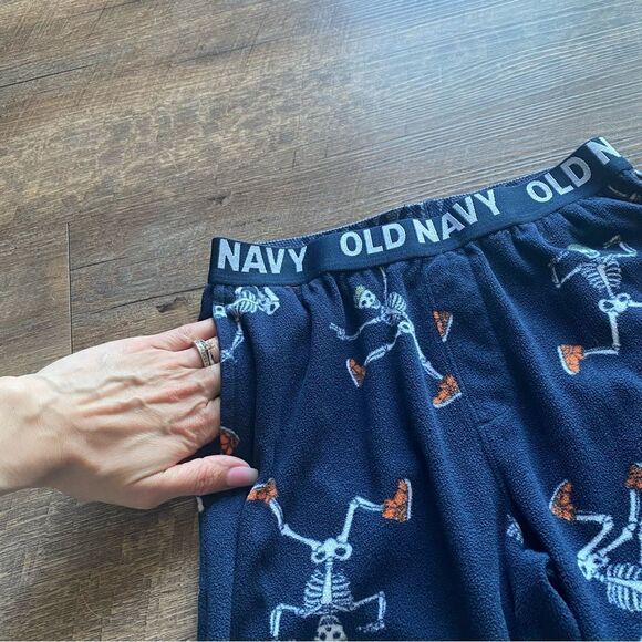 Old Navy Fleece Pajama Pants Navy Skeleton Medium Boys Casual - Picture 2 of 7
